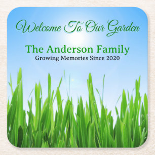 Green Grass Blue Sky Custom Text Template-10826 Square Paper Coaster
