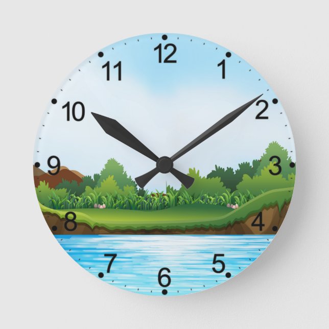 Green Grass Blue Sky Landscape-10826 Round Clock (Front)