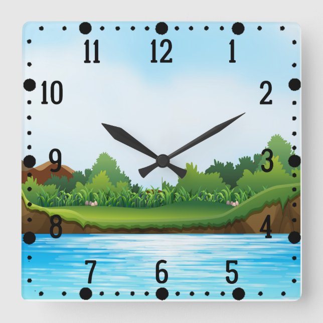 Green Grass Blue Sky Landscape-10826 Square Wall Clock (Front)