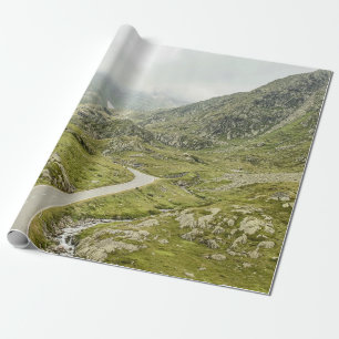 GREEN GRASS FIELD AND MOUNTAIN WRAPPING PAPER