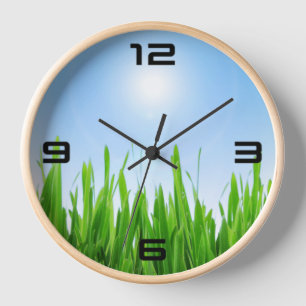 Green Grass Garden with Blue Sky Design Clock