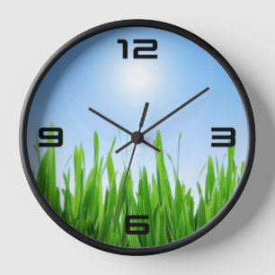 Green Grass Garden with Blue Sky Design Clock