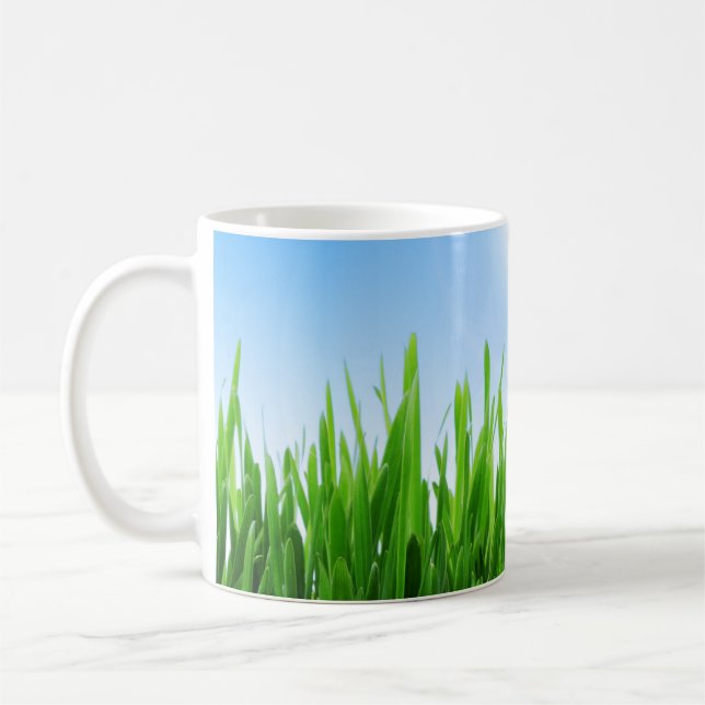 Green Grass Garden with Blue Sky Design Coffee Mug (Left)