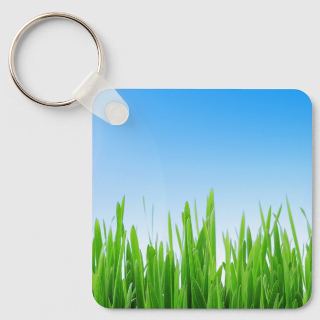Green Grass Garden with Blue Sky Design Key Ring (Front)