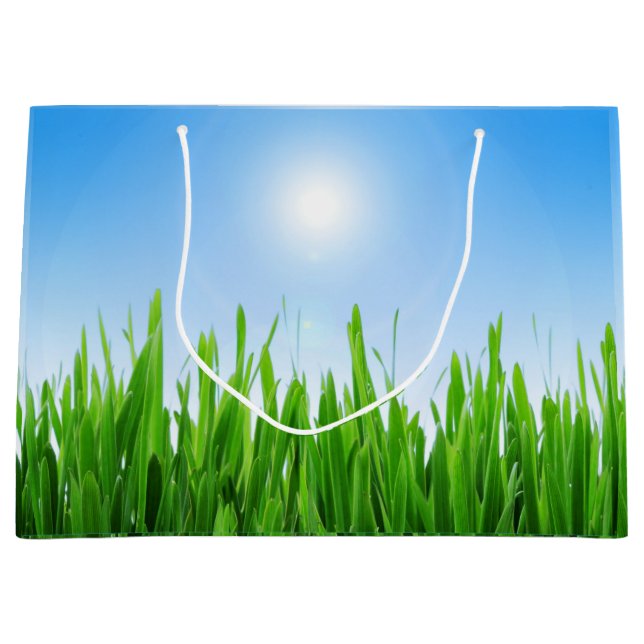 Green Grass Garden with Blue Sky Design Large Gift Bag (Front)