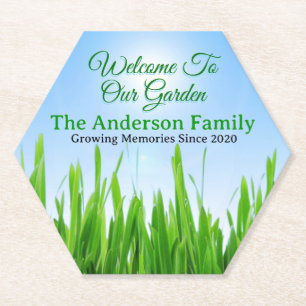 Green Grass Garden with Blue Sky Design Paper Coaster
