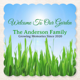 Green Grass Garden with Blue Sky Design Paper Coaster