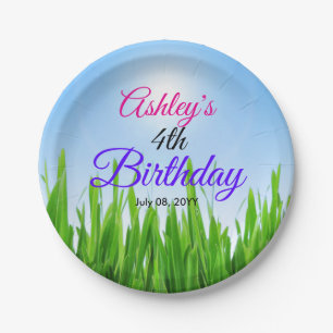 Green Grass Garden with Blue Sky Design Paper Plate