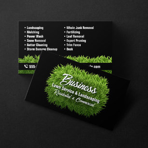 Green Grass Lawn Care Landscaping Service Black Business Card