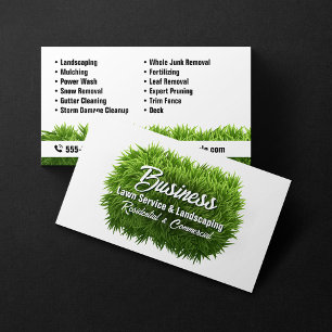 Green Grass Lawn Care Landscaping Service white Business Card