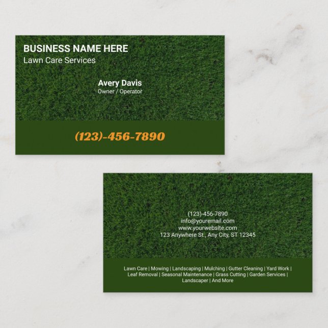 Green Grass Lawn Care Landscaping Tree Service Business Card (Front/Back)