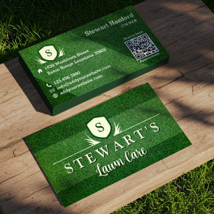 Green Grass Lawn & Landscaping Monogram Crest Business Card
