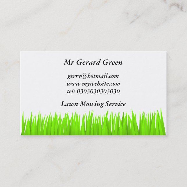 Green Grass, Lawn Mowing Service Business Card (Front)