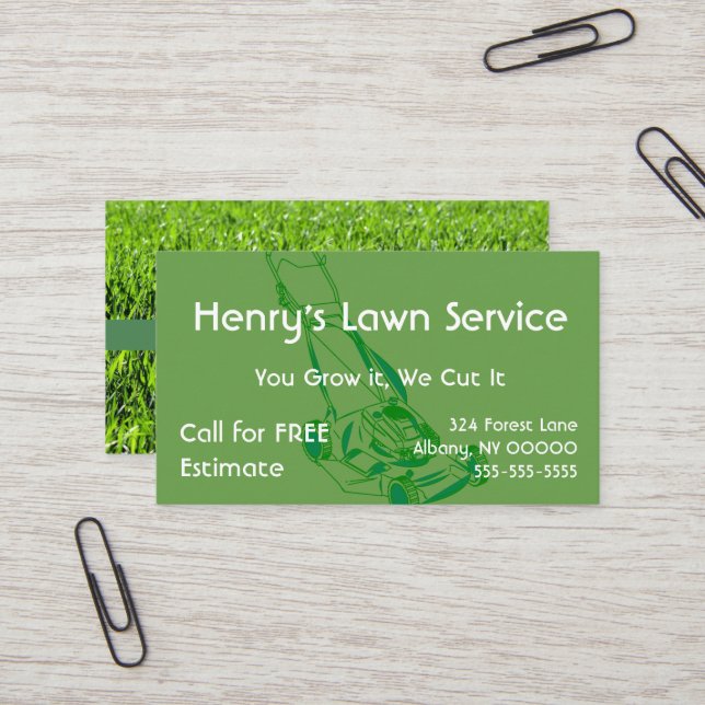 Green Grass Lawn Service Business Card (Front/Back In Situ)