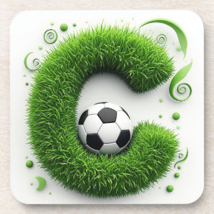 Green Grass Letter C Topiary With Soccer Ball Coaster