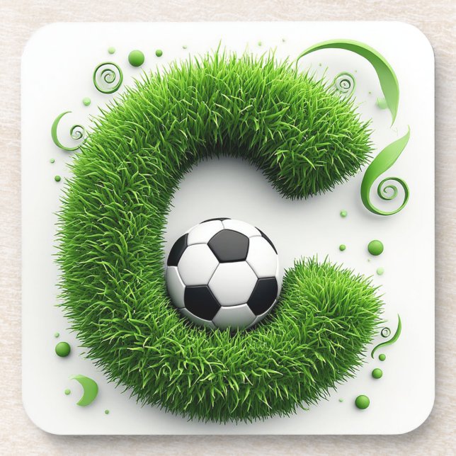 Green Grass Letter C Topiary With Soccer Ball Coaster (Front)
