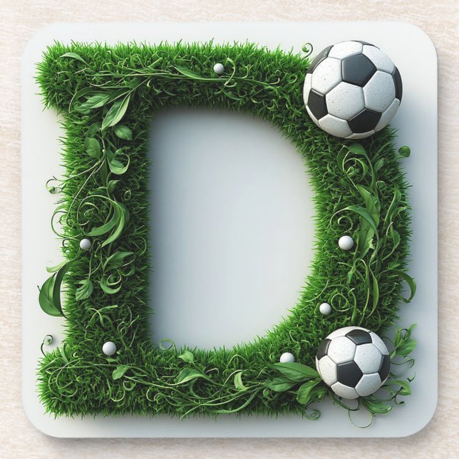 Green Grass Letter D Topiary With Soccer Ball Coaster (Front)