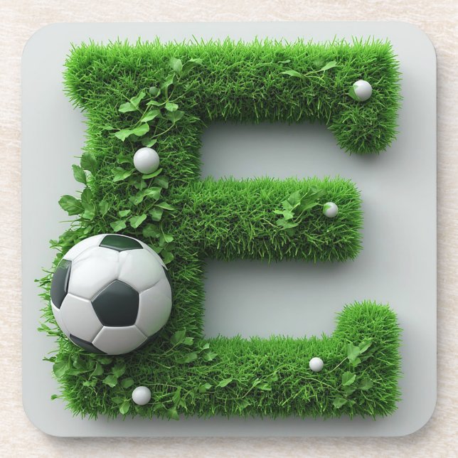 Green Grass Letter E Topiary With Soccer Ball Coaster (Front)
