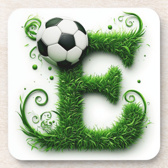 Green Grass Letter E Topiary With Soccer Ball Coaster (Front)
