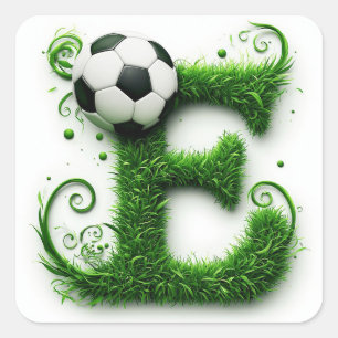 Green Grass Letter E Topiary With Soccer Ball Square Sticker