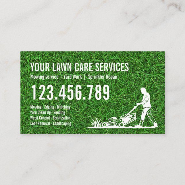Green Grass Mowing Yarn Care Gardening Landscaping Business Card (Front)