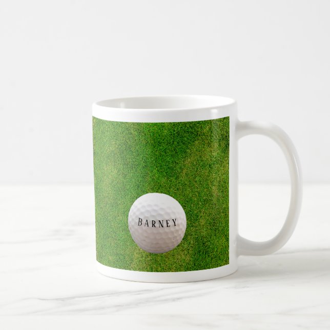 Green Grass, Personalised Golfball on Grass Coffee Mug (Right)