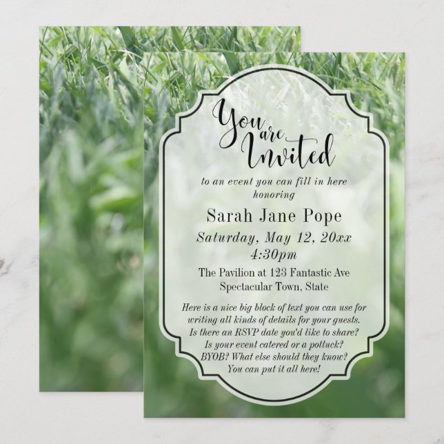 Green Grass Photo, Casual Outdoor Party or Event Invitation (Front/Back)