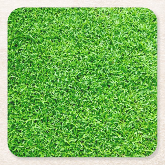 Green grass square paper coaster (Front)