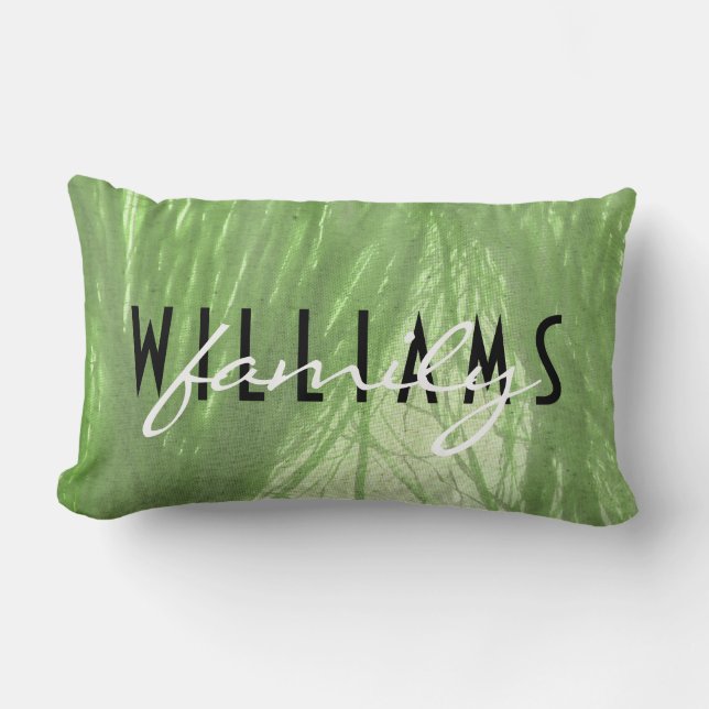 green grass texture canvas with family name lumbar cushion (Front)