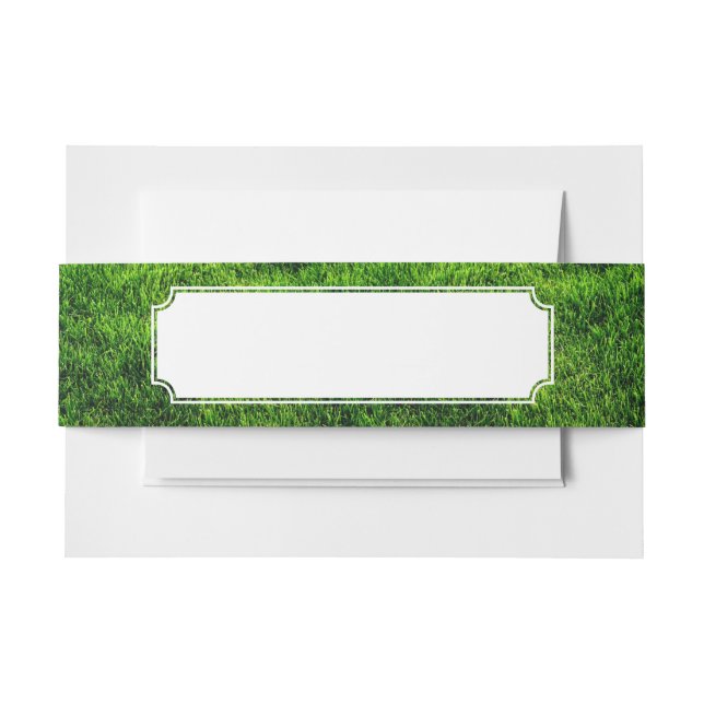 Green grass texture from a soccer field invitation belly band (Front Example)
