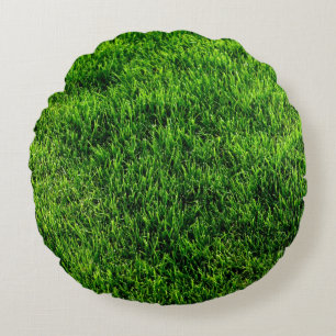 Green grass texture from a soccer field round cushion