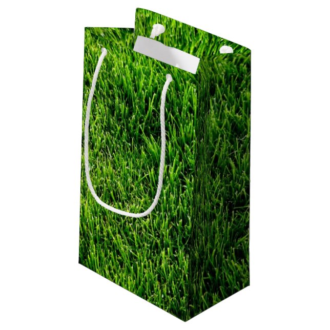 Green grass texture from a soccer field small gift bag (Back Angled)