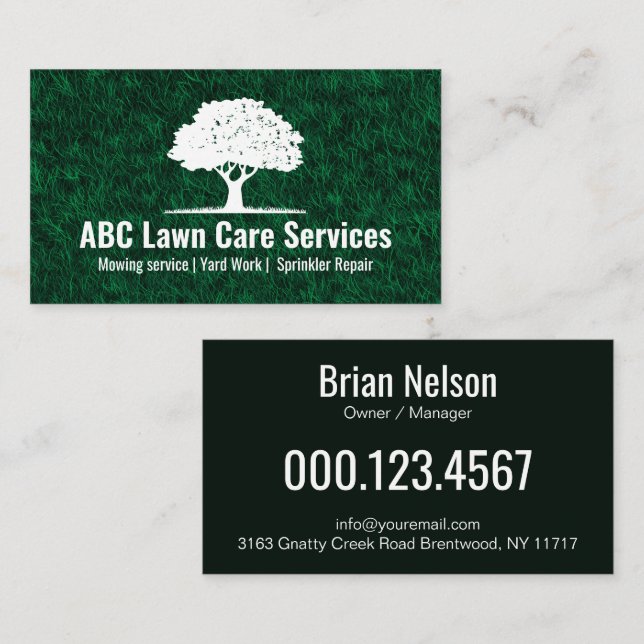 Green Grass Tree Lawn Care Gardening Landscaping Business Card (Front/Back)