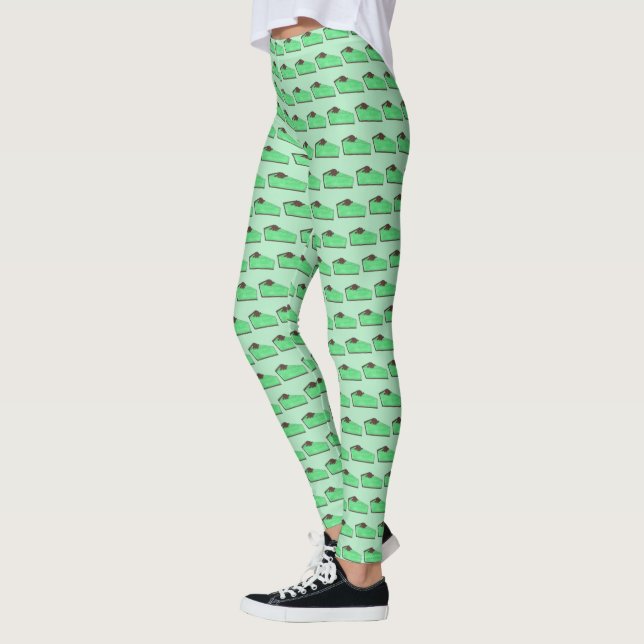 Green Grasshopper Pie Slice St. Patrick's Day Leggings (Left)