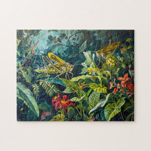 Green Grasshoppers in an Herb Garden Illustration Jigsaw Puzzle