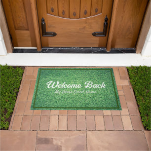 Green grassy welcome greetings doormat