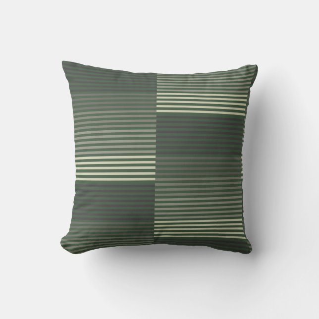 Green, Gray, Black, Cream Stripes Cushion (Front)