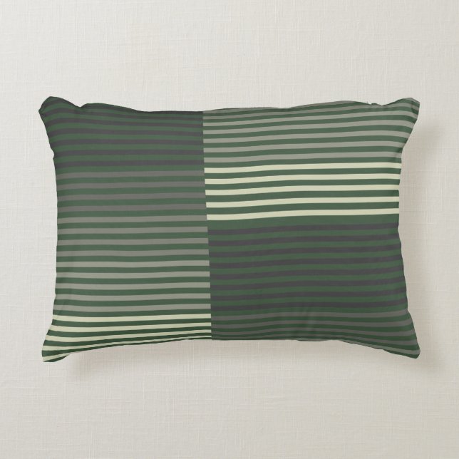 Green, Gray, Black, Cream Stripes Decorative Cushion (Front)