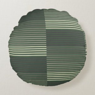 Green, Gray, Black, Cream Stripes Round Cushion