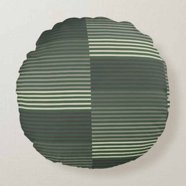 Green, Gray, Black, Cream Stripes Round Cushion (Front)