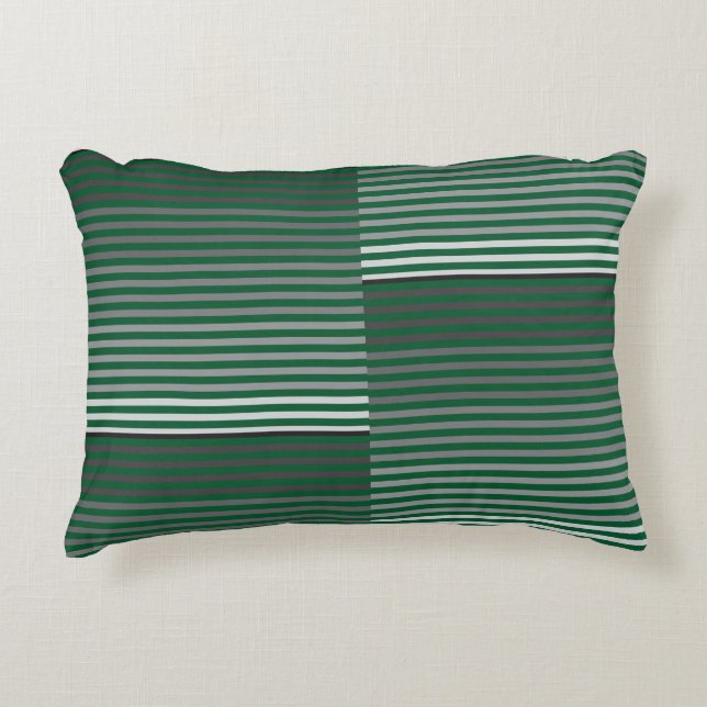 Green, Gray, Black, White Stripes Decorative Cushion (Front)