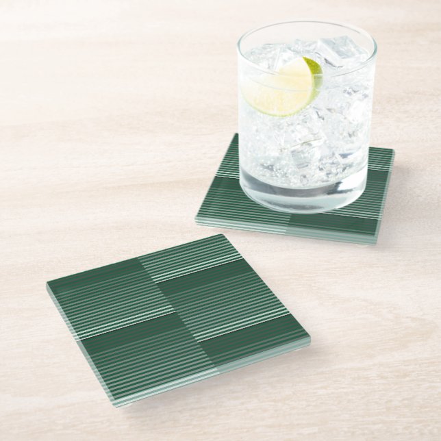 Green, Gray, Black, White Stripes Glass Coaster (Angled)