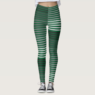 Green, Gray, Black, White Stripes Leggings
