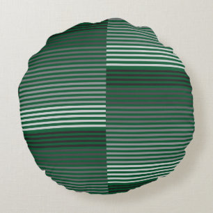 Green, Gray, Black, White Stripes Round Cushion