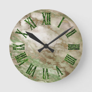 Green Gray Gold Bronze Mint Minimal Black Round Clock