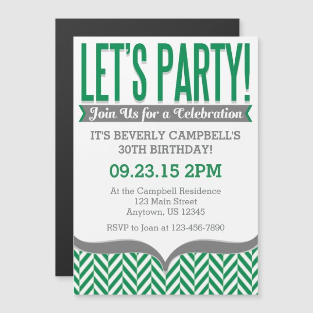 Green Gray Modern Magnetic Birthday Invitations (Front/Back)