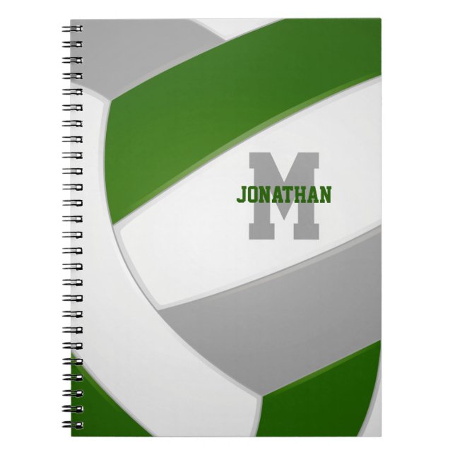 green gray team colors girls boys volleyball  notebook (Front)