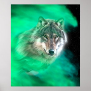 Green Gray Wolf Spirit Animal Poster