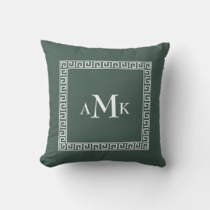 Green Greek Key   Monogrammed Throw Pillow