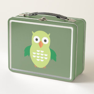 Green & Green Owl   Metal Lunch Box
